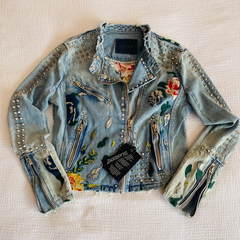 Blank NYC Denim Floral Studded Jacket Sz S NWT